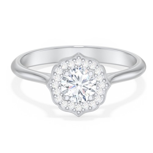Lotus Halo Diamond Engagement Ring – 14K White Gold with Diamond