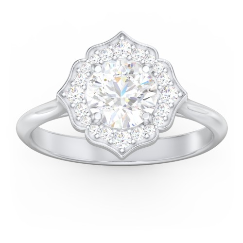 Lotus Halo Diamond Engagement Ring – 14K White Gold with Diamond