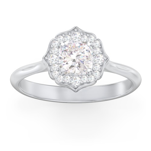 Lotus Halo Diamond Engagement Ring – 14K White Gold with Diamond