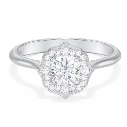 Lotus Halo Diamond Engagement Ring – 14K White Gold with Diamond