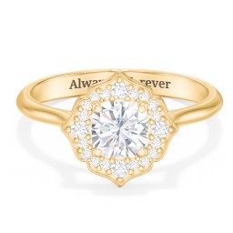 Lotus Halo Diamond Engagement Ring in 9K Solid Yellow Gold