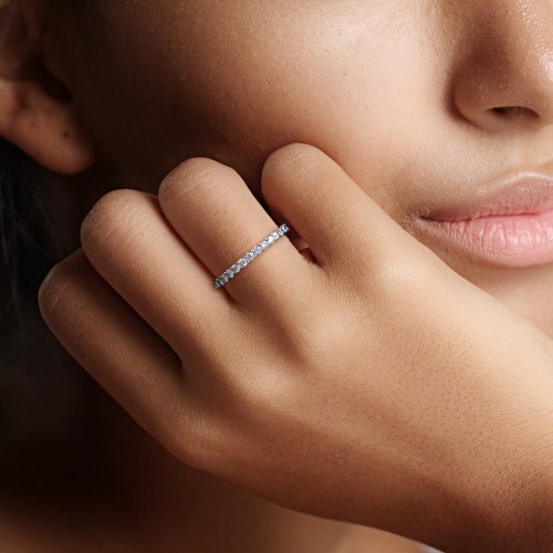 Classic Shared Prong Half Eternity Wedding Band - 1/2 ct. tw. – 14K White Gold with Lab Diamonds
