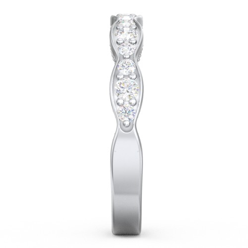Scalloped Multi-Stone Half Eternity Wedding Band – 14K White Gold with Lab Diamond