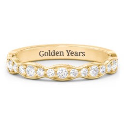 Scalloped Multi-Stone Half Eternity Wedding Band in 9K Solid Yellow Gold with Lab Diamond
