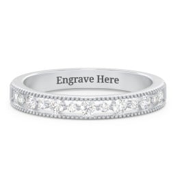 Milgrain Half Eternity Wedding Band with Diamond Accents