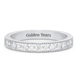 Milgrain Half Eternity Wedding Band with Diamond Accents