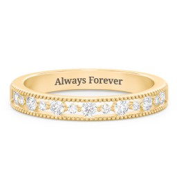 Milgrain Half Eternity Wedding Band with Diamond Accents in 9K Solid Yellow Gold with Diamond