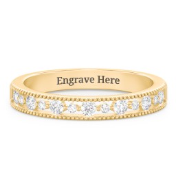 Milgrain Half Eternity Wedding Band with Diamond Accents in 9K Solid Yellow Gold with Lab Diamond