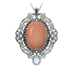 Murdoch Mysteries - Oval Cabochon Pendant in 925 Sterling Silver with Orange Moonstone and Aquamarine