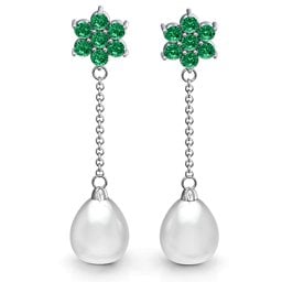 Freshwater Pearl Drop Earrings with Floral Detail