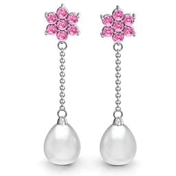 Freshwater Pearl Drop Earrings with Floral Detail
