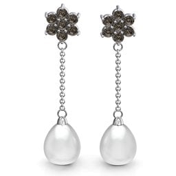 Freshwater Pearl Drop Earrings with Floral Detail