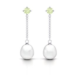 Elegant Solitaire Stud Freshwater Pearl Drop Earrings in 925 Sterling Silver with Peridot
