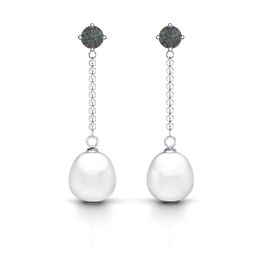 Elegant Solitaire Stud Freshwater Pearl Drop Earrings in 925 Sterling Silver with Alexandrite