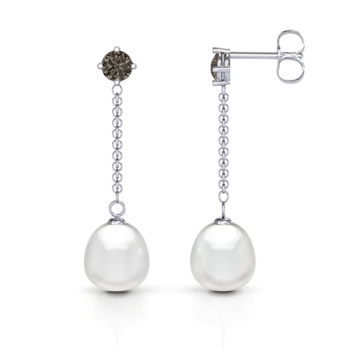Elegant Solitaire Stud Freshwater Pearl Drop Earrings – Sterling Silver with Smokey Quartz