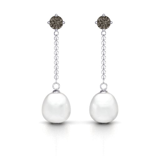 Elegant Solitaire Stud Freshwater Pearl Drop Earrings – Sterling Silver with Smokey Quartz