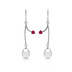 Freshwater Pearl Vine Earrings in 925 Sterling Silver with Ruby