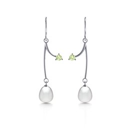 Freshwater Pearl Vine Earrings in 925 Sterling Silver with Peridot