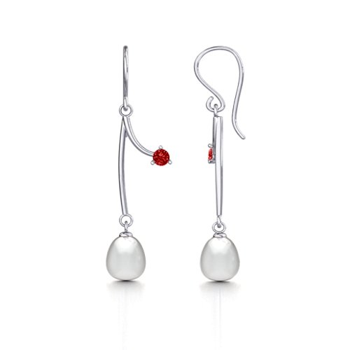 Freshwater Pearl Vine Earrings – Sterling Silver with Garnet