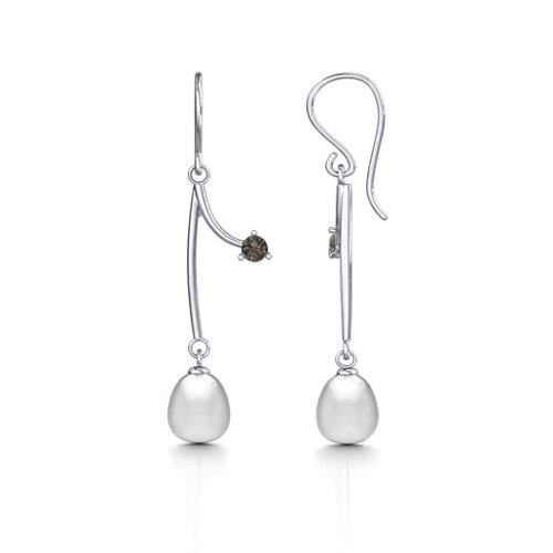 Freshwater Pearl Vine Earrings – Sterling Silver with Smokey Quartz