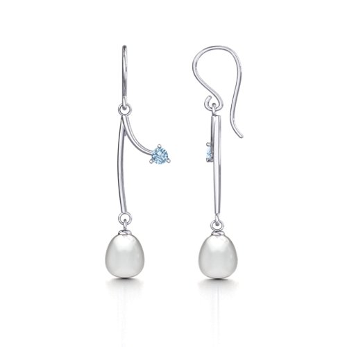 Freshwater Pearl Vine Earrings – Sterling Silver with Aquamarine