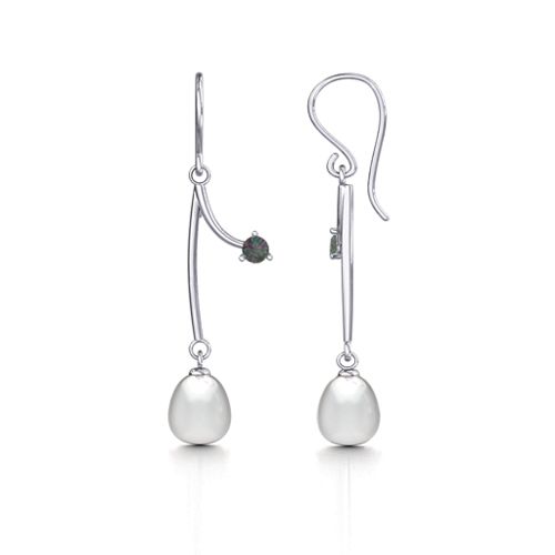 Freshwater Pearl Vine Earrings – Sterling Silver with Alexandrite