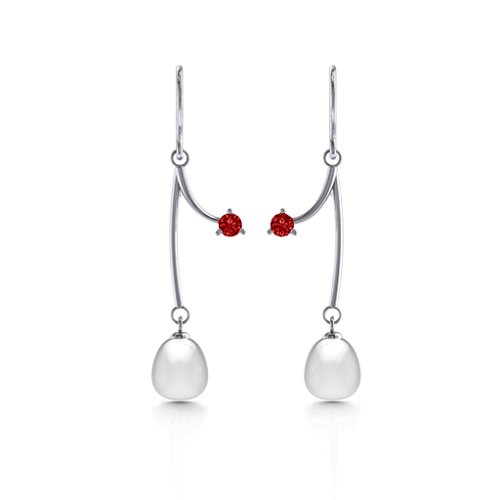 Freshwater Pearl Vine Earrings – Sterling Silver with Garnet