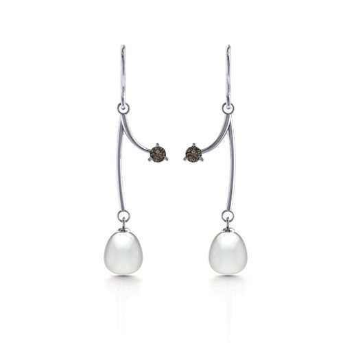 Freshwater Pearl Vine Earrings – Sterling Silver with Smokey Quartz