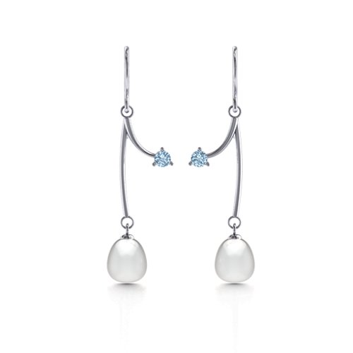 Freshwater Pearl Vine Earrings – Sterling Silver with Aquamarine