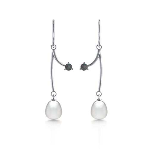 Freshwater Pearl Vine Earrings – Sterling Silver with Alexandrite
