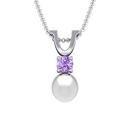 Round Solitaire with Freshwater Pearl Pendant Drop
