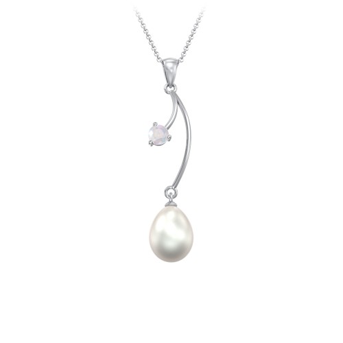 Freshwater Pearl Vine Pendant – Sterling Silver with Opal