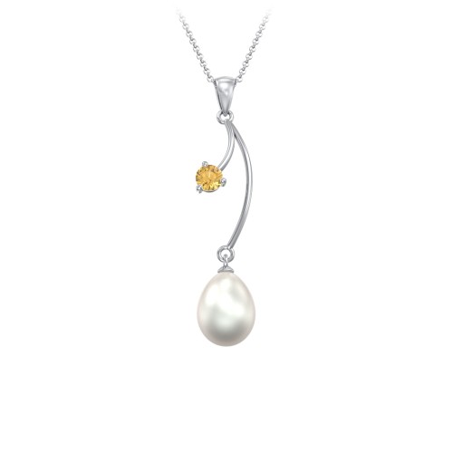 Freshwater Pearl Vine Pendant – Sterling Silver with Citrine