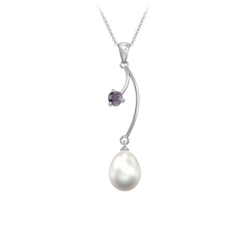 Freshwater Pearl Vine Pendant – Sterling Silver with Alexandrite