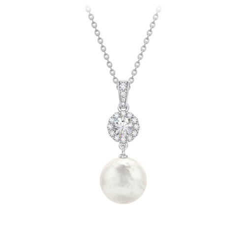 Sterling Silver Freshwater Pearl and Cubic Zirconia Drop Pendant