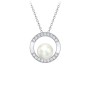 Sterling Silver Freshwater Pearl and Cubic Zirconia Circle Pendant