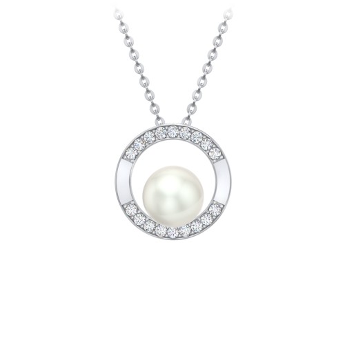 Sterling Silver Freshwater Pearl and Cubic Zirconia Circle Pendant – Sterling Silver