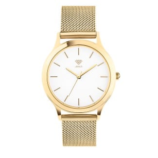 Men's Personalised Dress Watch - 36mm Uptown - Gold Case, White Dial, Gold Mesh