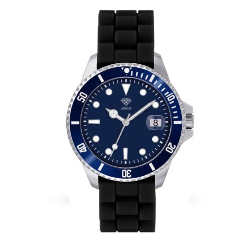 Men's Personalised Sport Watch - 38mm Pacific - Steel Case, Blue Dial, Black Silicone