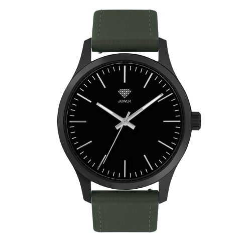 Men's Personalised Dress Watch - 40mm Midtown - Black Case, Black Dial, Green Leather