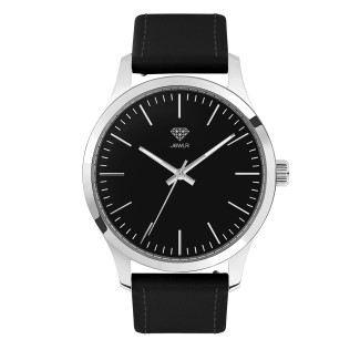 Men's Personalised Dress Watch - 40mm Downtown - Polished Steel Case, Black Dial, Black Leather