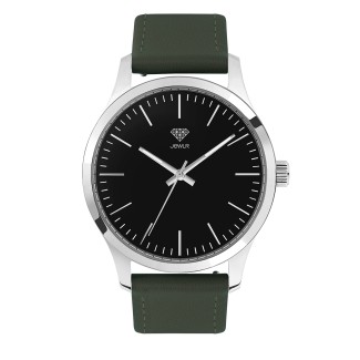 Men's Personalised Dress Watch - 40mm Downtown - Polished Steel Case, Black Dial, Green Leather