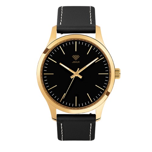 Men's Personalised Dress Watch - 40mm Uptown - Gold Case, Black Dial, Black Leather