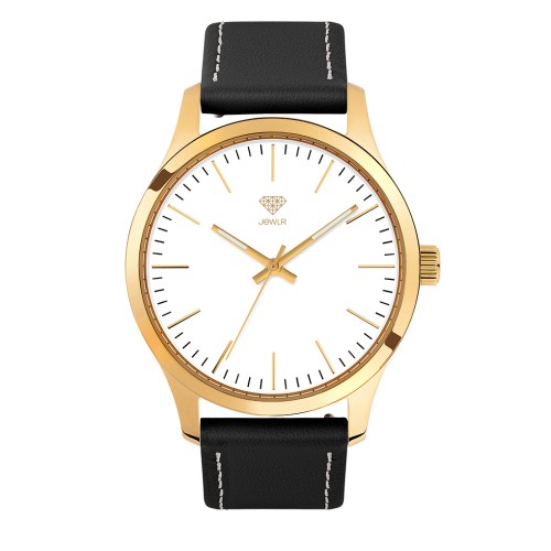 Men's Personalised Dress Watch - 40mm Uptown - Gold Case, White Dial, Black Leather