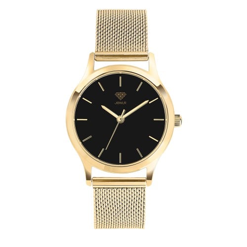 Women's Personalised Dress Watch - 32mm Uptown - Gold Case, Black Dial, Gold Mesh
