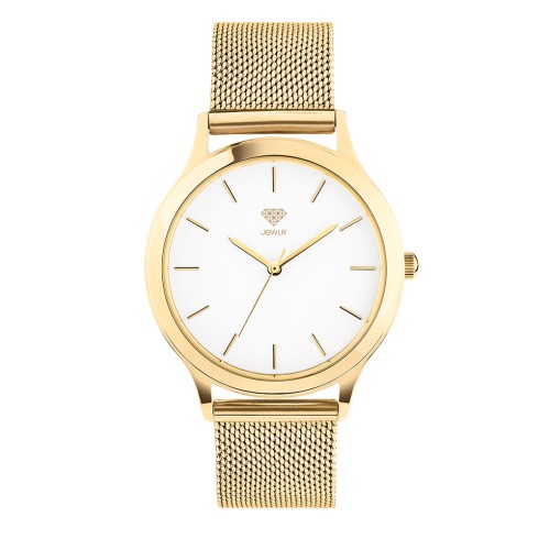 Women's Personalised Dress Watch - 36mm Uptown - Gold Case, White Dial, Gold Mesh