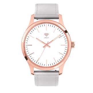 Women's Personalised Dress Watch - 40mm Metro - Rose Gold Case, White Dial, Silver Leather