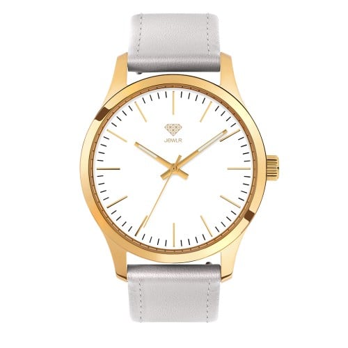 Women's Personalised Dress Watch - 40mm Uptown - Gold Case, White Dial, Silver Leather