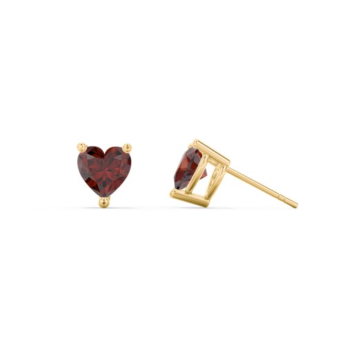 Heart Stud Earrings – 9kt Yellow Gold with Garnet