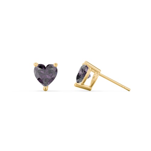 Heart Stud Earrings – 9kt Yellow Gold with Alexandrite
